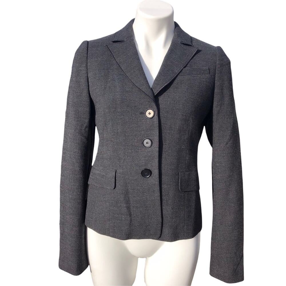 Ann Taylor grey wool blend button closure lined tailored fit blazer size 4